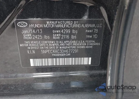 2013 Hyundai Sonata Limited из США, поврежденный, VIN 5NPEC4AC3DH677291